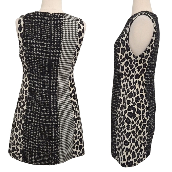 Alice & Olivia Black Ivory Leopard Boucle Tweed Clyde Sleeveless Sheath Dress - Picture 3 of 8